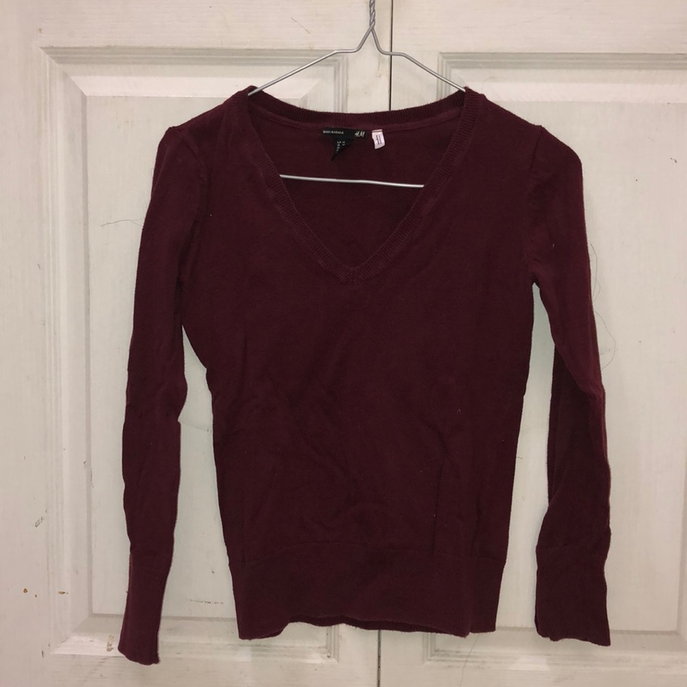 H&M Basics Maroon V-Neck Sweater
